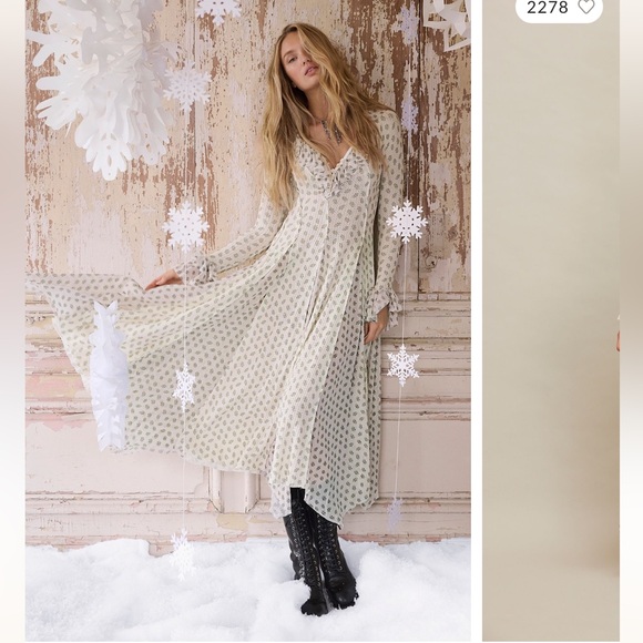 Free People Dresses & Skirts - Free People Annalise Waffle Thermal Ruffles Bell Sleeve Godet Maxi Dress
